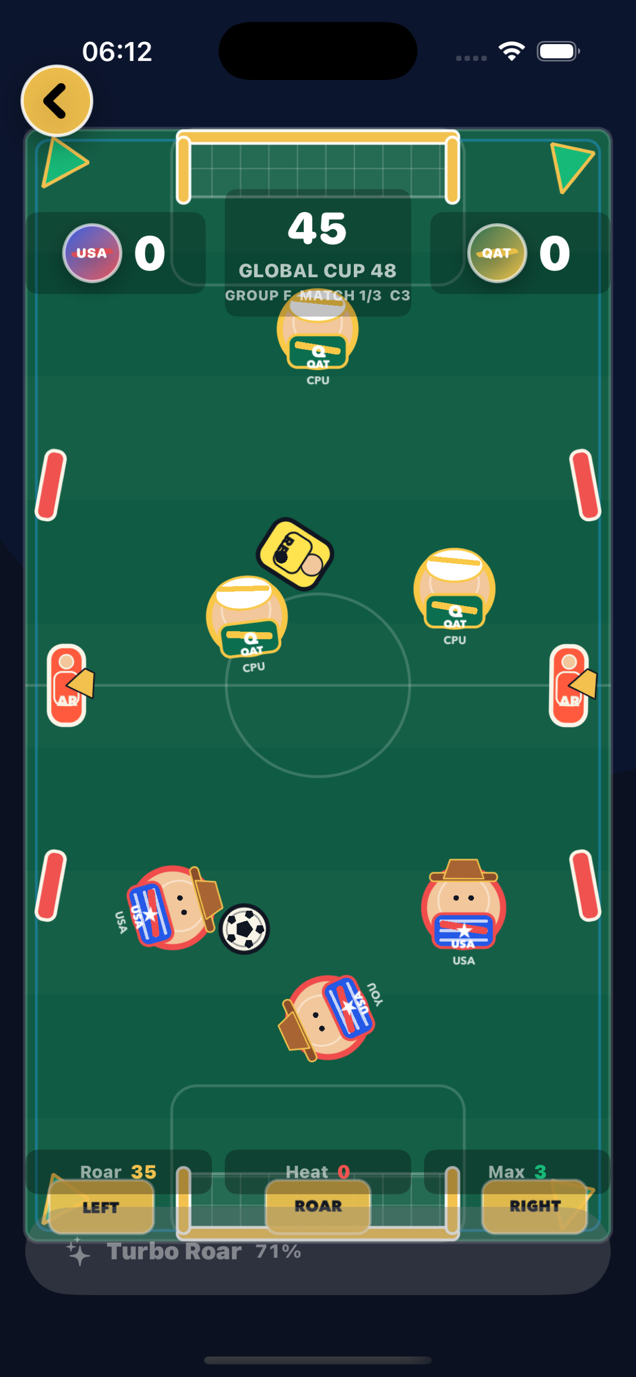 Kickroo! gameplay showing 3v3 soccer chaos